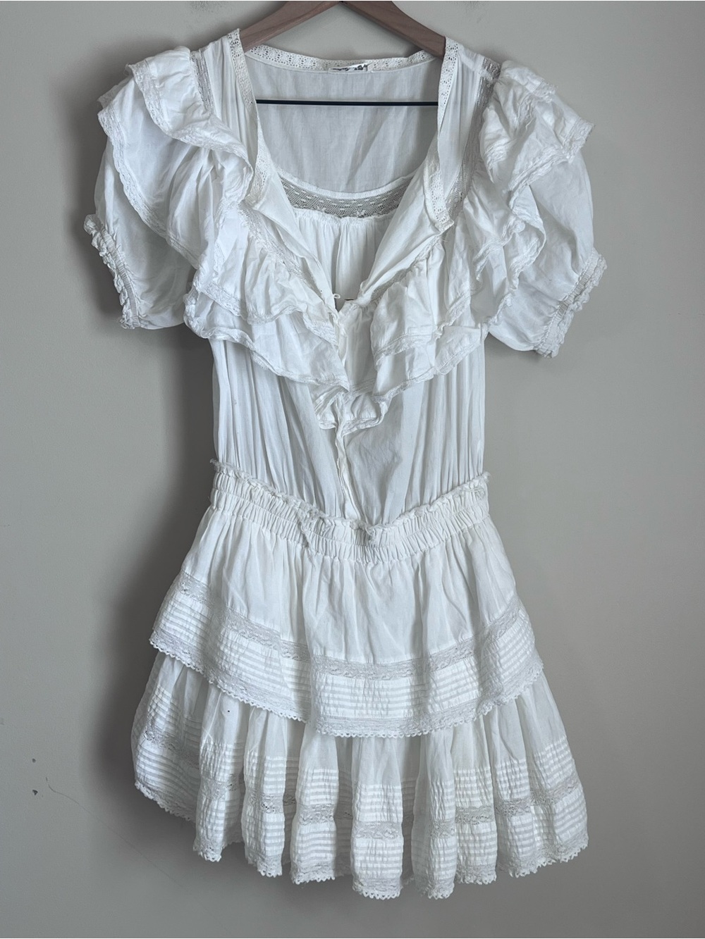 LoveShackFancy Ruffle Lace Mini Dress All White Y2K Size Small